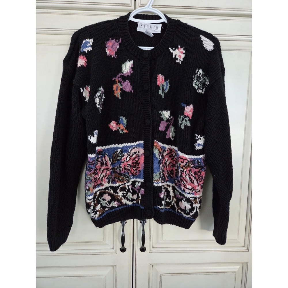 Vtg Studio Michelle Stuart Floral Sweater Cardigan Women's Medium